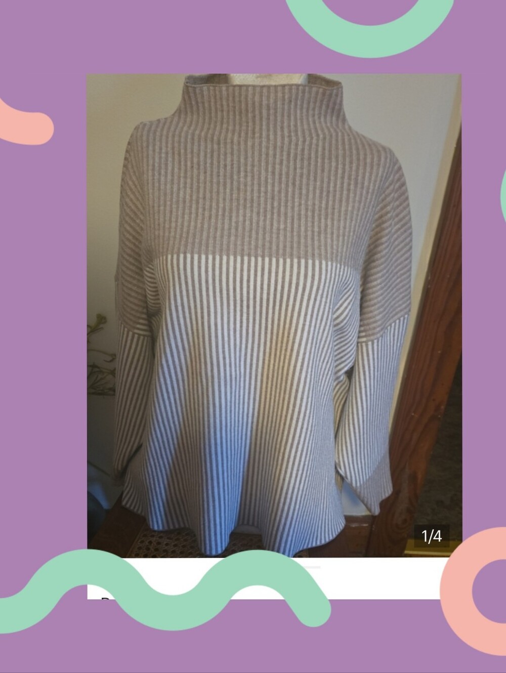 Rachel Zoe Taupe and Cream Striped Funnel Neck Top Size 3x